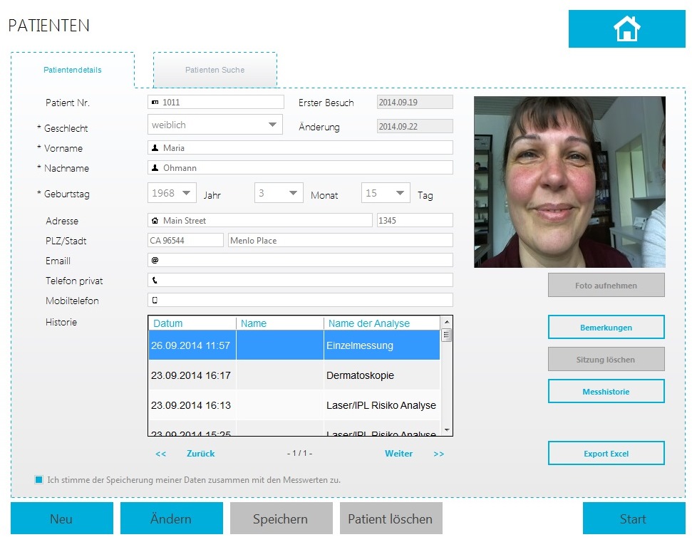 Dermacheck Software - Personendaten anlegen Dermacheck Software
