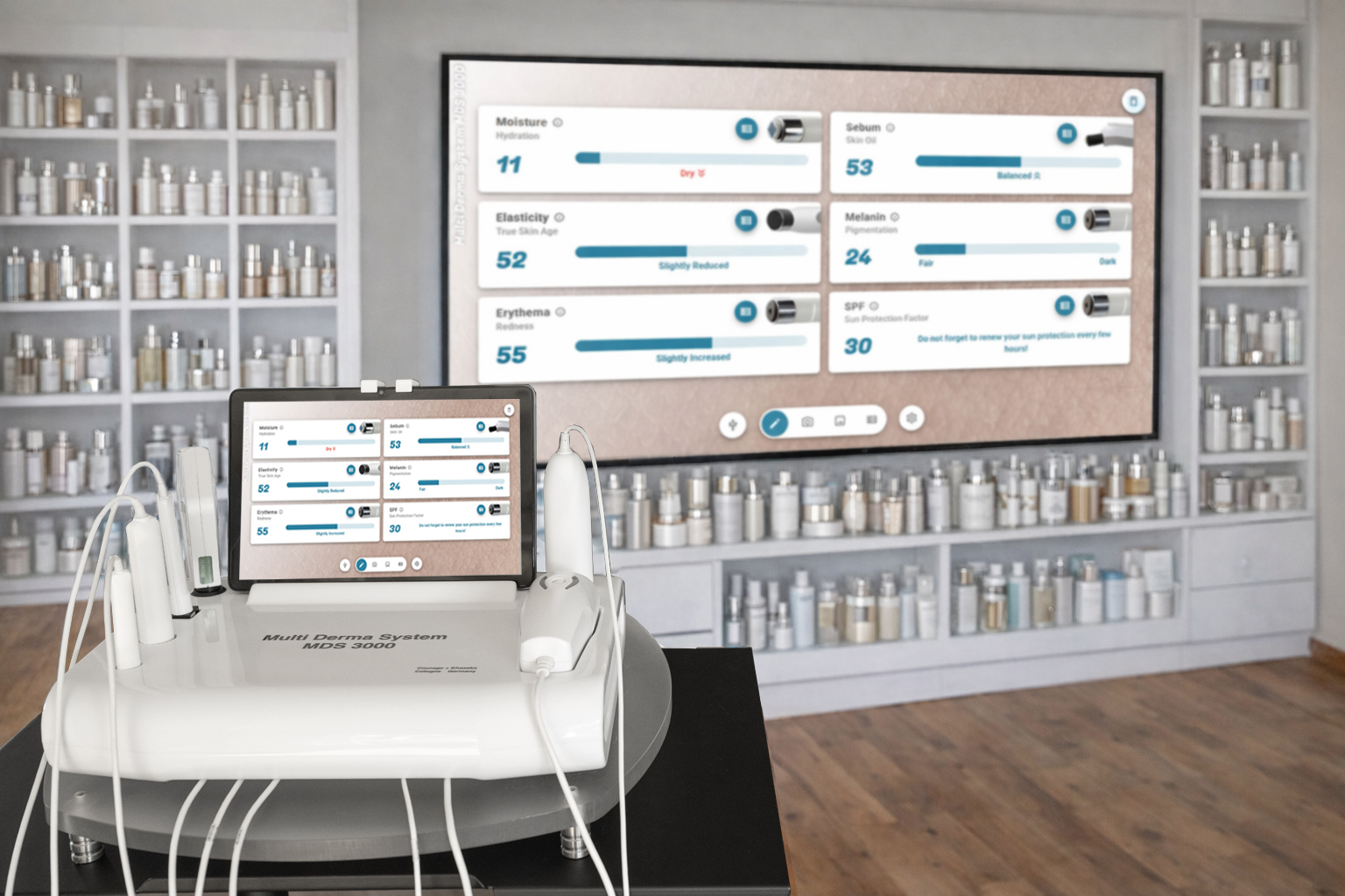Das MDS 3000 unterstützt auch die Anzeige auf großen Bildschirmen MDS300 mit TV
